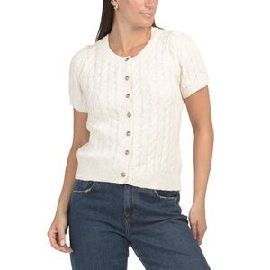 LUCKY BRAND Cannoli Cream Short Sleeve Cable Knit Cardigan